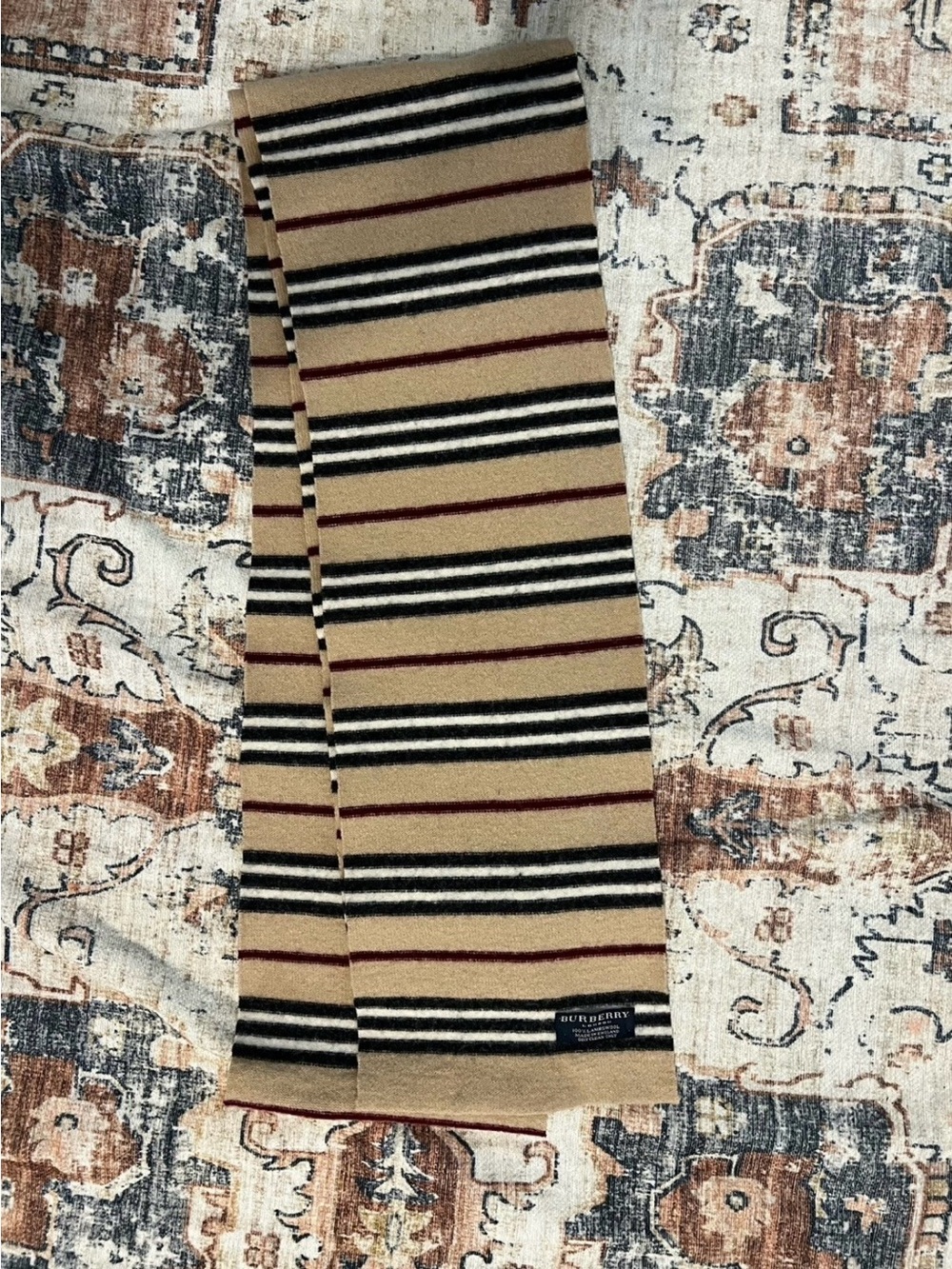 Burberry Beige Stripe Wool Scarf - Picture 1 of 1